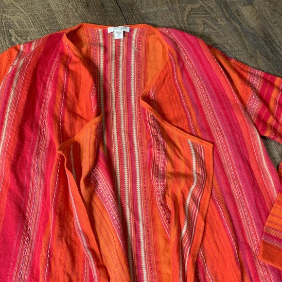 J. Jill Womens Cardigan Sweater Size XSP Orange Striped Open Front Long Sleeves - Picture 2 of 8